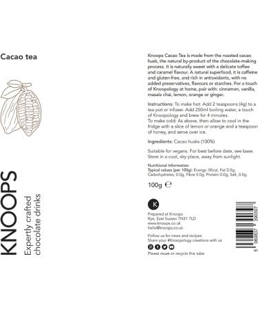 Knoops Cacao Tea: Superfood, Caffeine-Free, Vegan, Gluten-Free Chai Tea - 100g - Buy Online on SooperMarket.com