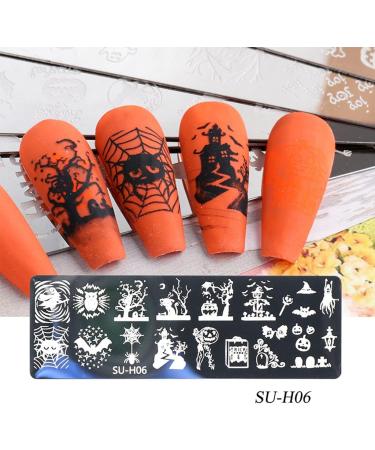 healthGUO Nail Art Stamping Plate Stamper Sponge Pen Halloween Pumpkin Bats Image Nail Polish Template Stamp Stencil Tools Kit 2 - Buy Online on SooperMarket.com