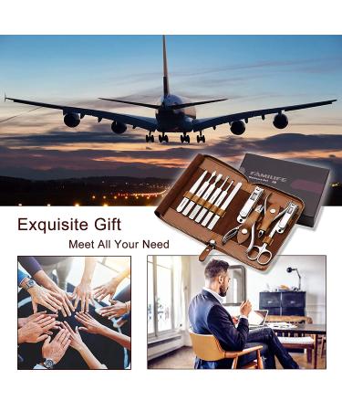 FAMILIFE Professional 11-in-1 Manicure Set with Brown Leather Travel Case - Stainless Steel Nail Clippers & Pedicure Tools Kit for Men - Luxury Grooming Gift - Buy Online on SooperMarket.com