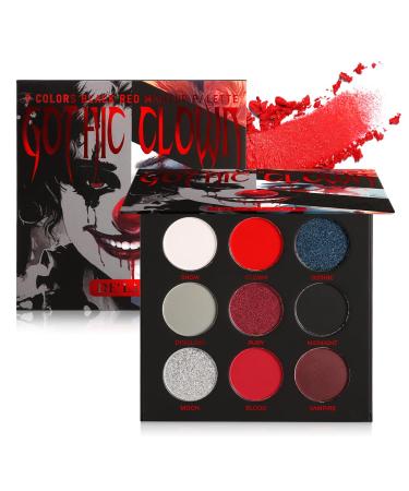 Black Red Eyeshadow Palette Goth Clown Halloween Makeup White Silver Glitter Metallic Red Black Eyeshadow Palette Highly Pigmented Joker Vampire Christmas True Red Smoky Eye Makeup Vegan Cruelty free White Black Red