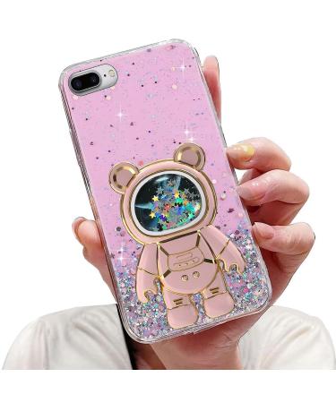 Tivenfezk Nadoli for iPhone 7 Plus/8 Plus Treibsand B r astronaut Hidden Stand shell caricature glitter astronaut stand soft silicone bling cell phone case.