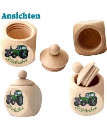 Personalized Wooden Milk Tooth Pot for Boys - Engraved Tractor Design | Perfect Gift for Birthday & Baptism | Unique Tooth Box - Buy Online on SooperMarket.com