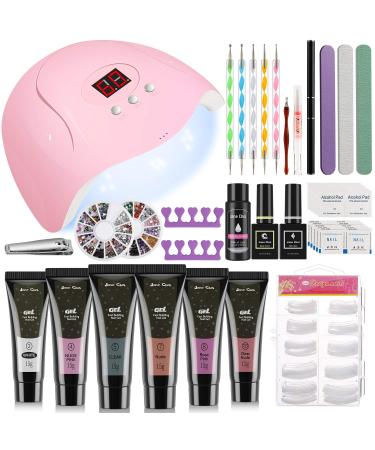 Gel Nail Kits with UV Lamp 6 Colors Nails Gel Kit+54W LED UV Gel Nail Lamp+Base Top Coat +100PC False Nails+Nail File Acrylic Nail Extension Kits Full Set for Beginner Nail Art Tool Manicure Set(B) 142 Piece Set