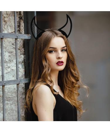 2 Pieces Halloween Cosplay Headband Spider Web Devil Horn Headband Mesh Demon Horns Head Band Black Devil Hair Bands for Women Girls Halloween Costume Fancy Dress Accessories - Buy Online on SooperMarket.com