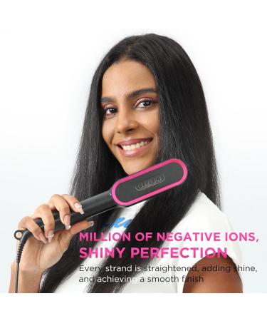 Prizm Hair Straightener Brush - Fast Heating Negative Ions Anti-Scald Design 4 Temp Settings Dual Voltage - Perfect Gift for Women - Buy Online on SooperMarket.com