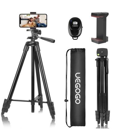60" Phone Tripod, UEGOGO Tripod for iPhone with Remote Shutter and Universal Clip, Compatible with iPhone/Android/Sport Camera Perfect for Video Recording/Selfies/Live Stream/Vlogging 60" For phone
