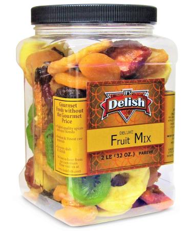 Dried Mixed Fruit with Prunes by It's Delish, 2 lbs (32 Oz) Jumbo Container | Snack Mix of Prunes, Apricots, Plums, Apple Rings, Nectarines, Peaches, Pears, Kiwi Slices