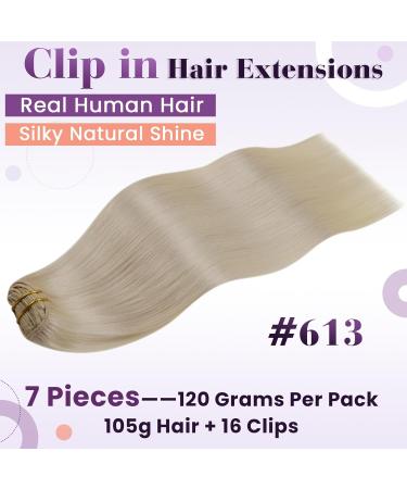 Shop Laavoo 55cm Real Hair Clip-In Extensions - #613 Blond 105g Remy Invisible Clips - 7pcs | Premium Quality Hair Extensions for a Natural Look - Buy Online on SooperMarket.com