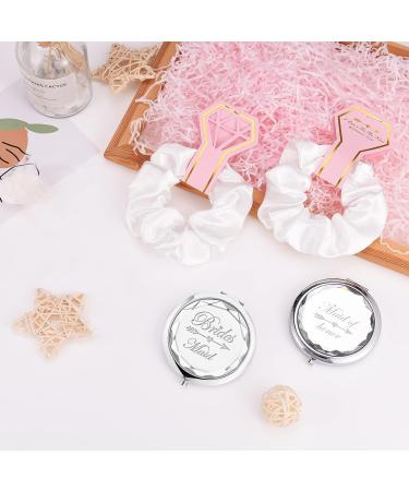 12 Pack Compact Pocket Makeup Mirrors with Bride, Maid of Honor, Bridesmaid Designs + Bachelorette Party Hair Ties - Silver - Buy Online on SooperMarket.com