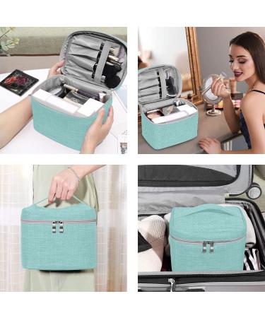Large Aqua Green Makeup Bag Organizer - Travel Cosmetic Case with Mesh Brush Holder - Buy Online on SooperMarket.com