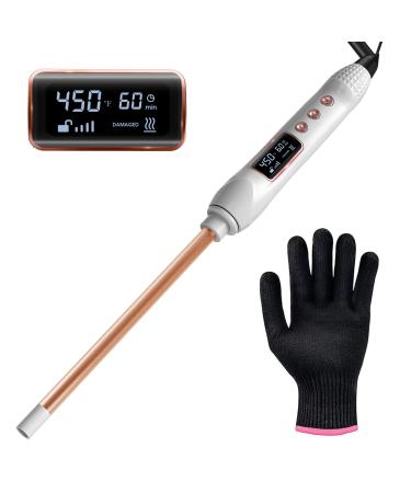3/8 Inch Small Curling Iron Ceramic Skinny Long Barrel Curling Iron w LCD Display 9mm Tight Curls for Medium Long Hair Curling Wand with Heat Glove Dual Voltage for Travel 3/8 White