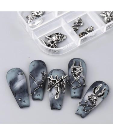 RUNRAYAY 28pcs 3D Halloween Nail Charms Cross Chrome Metal Nail Art Charm Vintage Gothic Retro Punk Skulls Mixed for Manicure Craft DIY Nail Art Decoration Accessories with a Box - Buy Online on SooperMarket.com