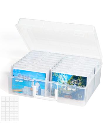Lifewit Photo Storage Box 4x6 Photo Case 18 Inner Photo Keeper Clear Photo Boxes Storage Plastic Photo Organizer Craft Storage Box for Seeds Cards Pictures Stamps with 1 Sheet Label Sticker