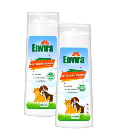 Envira anti -parasites shampoo for dogs & cats 2x 400 ml - cat & dog shampoo against ticks fleas mosquitoes itching - flea shampoo against dog fl he 2 x 400ml