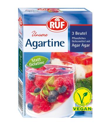 Ruf Agartine powder vegetable gelling agent with agar agar replacement for animal gelatin for cake fillings creams and desserts gluten-free and vegan 3x10g 30 g (1 Pack) aggartine