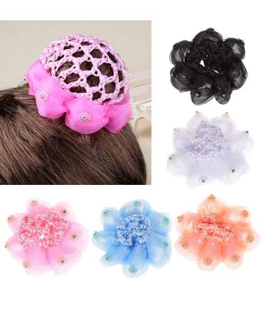 UTENEW Girls Bun Covers Snood Ballet Dance Hair Net Accessories 5 Pack Knit Mesh Fabric Rhinestone Women's Hair Bun Cover