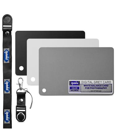 Opteka Pocket-Sized Grey Card White Balance Card 18% Exposure Photography Custom Calibration Camera Checker Set with Quick Release Lanyard for Video, Mirrorless, DSLR and Film