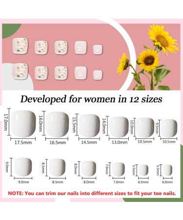 24Pcs French Square False Toenails Glossy Press on Toenails White Flowers Stick on Toenails Short Acrylic Full Cover Artificial Summer Fake Toenails for Women and Girls Daily Decorations Flowers Toenails - Buy Online on SooperMarket.com