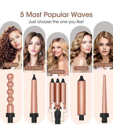 5 in 1 Hair Curling Iron Set - Interchangeable Wands Fast Heat Up Adjustable Temp Includes Gloves & Clips - Perfect Curly Hairstyle - Buy Online on SooperMarket.com
