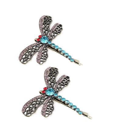 2PCS Vintage Rhinestone Hair Clips Hollow Dragonfly Graphics Hairpin Side Clip Alloy Barrettes Bobby Pin Hair Accessories Women Lady