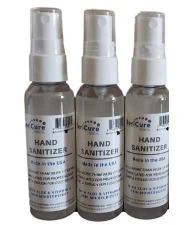 KeriCure 3 PACK Moisturizing Hand Sanitizer 2oz Spray Bottles Unscented Made in the USA