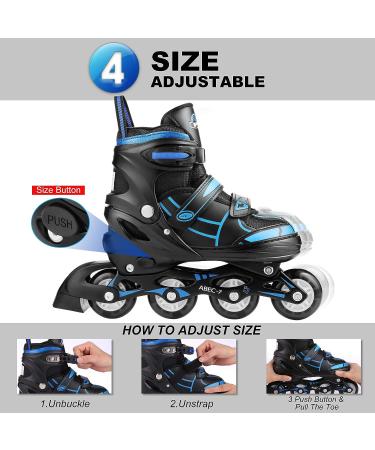 Hikole Adjustable Inline Skates with Light Up Wheels - Blue & Black | Youth & Adult Sizes for Indoor/Outdoor Skating - Beginners to Advanced - Buy Online on SooperMarket.com