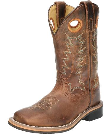 Smoky Mountain Jesse Youth Western Boots - Brown Waxed Distress | Square Toe Genuine Leather | Rubber Sole | Block Heel | Size 4.5 Big Kid - Buy Online on SooperMarket.com
