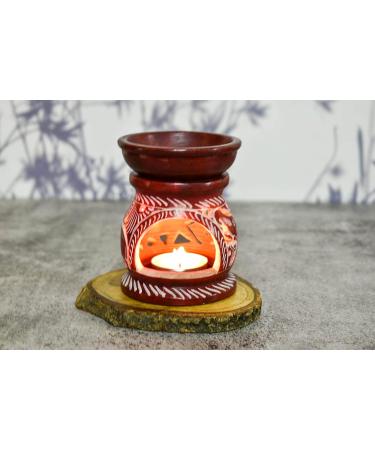 Hand Painted Red Elephant Soapstone Oil Burner Aroma Diffuser | Jali Work Tea Light Holder for Aromatherapy - Buy Online on SooperMarket.com