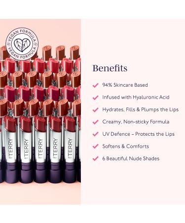 By Terry Hyaluron Hydra-Balm Lipstick - Vegan Moisturizing Color & Shine UV Defense for Soft Plump Lips - Nudissimo 2 - Buy Online on SooperMarket.com