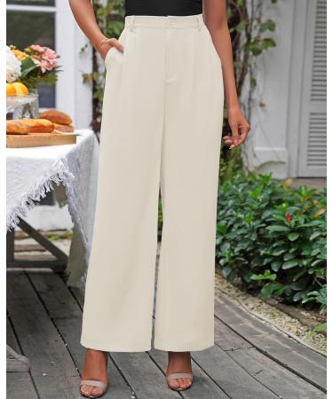 Vetinee Wide Leg High Waisted Dress Pants for Women XL - Vanilla Ice | Business Office Trousers with Pockets - Buy Online on SooperMarket.com