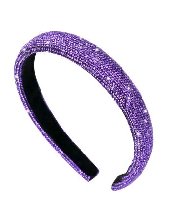 Vin Beauty Rhinestone Headband Glitter Non-Slip Wide Headband Solid Hair Band Purple Cute Hairbands Bridal Hair Hoop Wedding Hair Styling Accessories for Women Girls