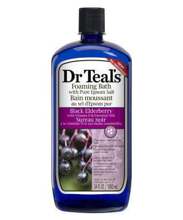 Dr Teal's Foaming Bath with Pure Epsom Salt, Black Elderberry with Vitamin D & Essential Oils, 34 fl oz 34 Fl Oz (Pack of 1)
