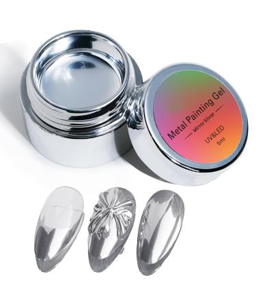 Metallic Painting Gel - 5ml Silver Metal Painted Gel Nail Polish - Reflective High Shine Nail Polish Soak Off UV/LED - Drawing Mirror Nail Gel Polish