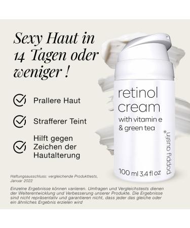 Poppy Austin Vegan Retinol Cream 100ml - Organic Eye & Face Cream with Vitamin E & Green Tea - Cruelty-Free Hydrating Retinol for Women - Buy Online on SooperMarket.com
