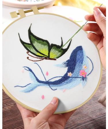Embroidery Stitch Practice Kit - 4 Sets Butterfly & Whale Designs for Beginners | Includes Cloth, Hoops, Threads | Learn Embroidery Skills - Buy Online on SooperMarket.com