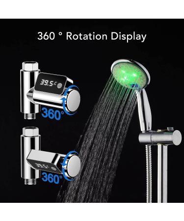 Shower Thermometer G1/2 5-85 C LED Display, Easy Installation - 0.5 C Accuracy, Silver - Buy Online on SooperMarket.com