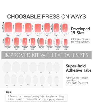 AILLSA Press On Nails - Short Glue On Fake Nails Set | 15 Sizes 37-Piece with Glue Grapefruit - Buy Online on SooperMarket.com