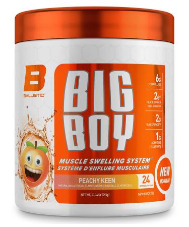 Ballistic Big Boy Pre Workout Powder | Stimulant Free Pre Workout & Stim Free Nitric Oxide Booster | L Citrulline Glycerol Agmatine Sulphate Caffeine-Free | 24 Servings (Peechy Keen)