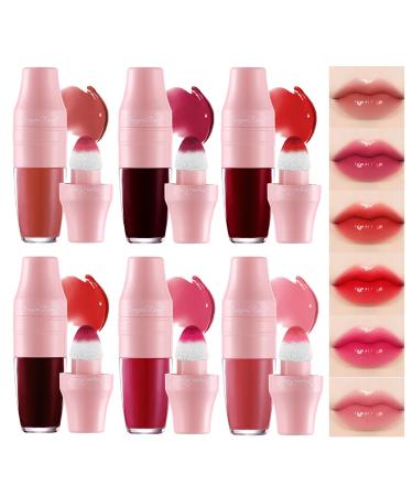 6PCS Shake It Lip Tint Stain Set Multi-Uses Lip Gloss Lip Eyes Cheek Tint Non Sticky Long Lasting Smooth Liquid Lipstick Eyeshadow Blush Set