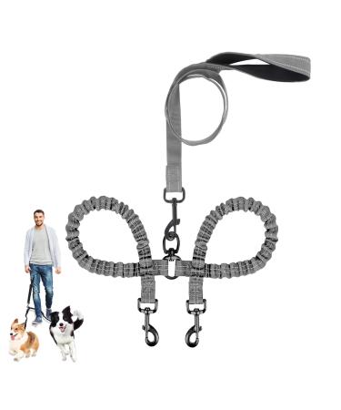 Double Dog Lead for Walking 2 Dogs Double Dog Lead Splitter Reflective Dual Dog Leash for Puppy Walks Dog Leash 360 Swivel Rotation Grey