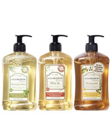 A La Maison de Provence Liquid Hand Soap | Rosemary Mint, Honeysuckle & White Tea Scent | French Milled Moisturizing Natural Hand Soap | in 16.9 oz. Pump Bottles