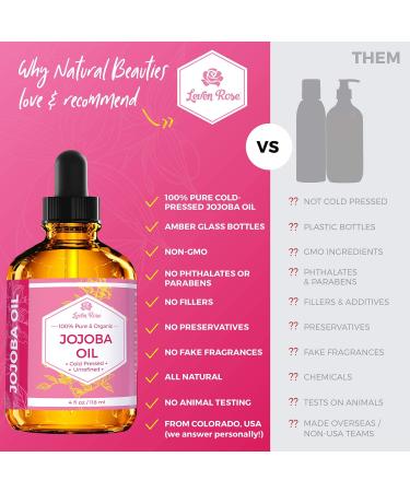 Leven Rose Jojoba Oil 4 oz - Pure, Cold Pressed, Natural Moisturizer for Skin, Hair, Body, Nails - Buy Online on SooperMarket.com