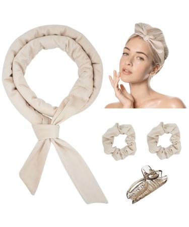 Yiclick Heatless Hair Curler for Long Hair Upgraded No Heat Hair Roller Sleeping Soft Rubber Hair Rollers Curling Ribbon and Rods for Natural Hair Beige