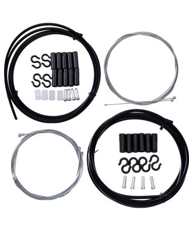 YBEKI Bike Brake Cable Housing and Bike Shifter Cable Kit - 2 in 1 Universal Bicycle Brake Cable Bicycle Shifter Cable Set for Mountain Bike Road Bike MTB Black