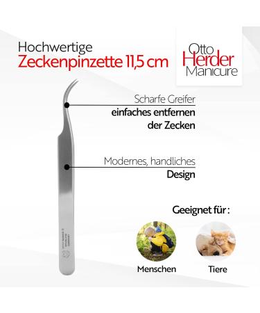 Otto Herder Teck Zucket - Premium Curved Stainless Steel Tweezers for Ticks & Splinters in Dogs & Cats | 11.5 cm | International Shipping Available - Buy Online on SooperMarket.com