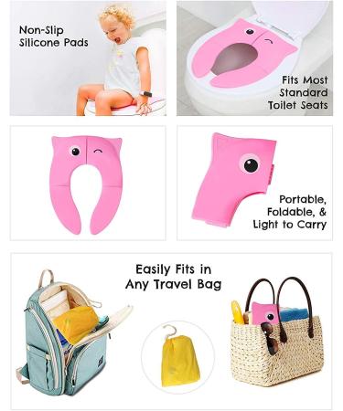 Pokanic Travel Potty Training Seat Cover with Non-Slip Silicone Pads and Carry Bag - Pink | Portable, Reusable Toilet Seat for Kids and Toddlers - Buy Online on SooperMarket.com