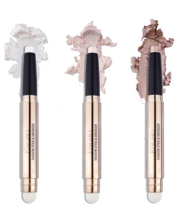 Enfuntins 3 Pcs Eyeshadow Stick Makeup Cosmetics Eye Brightener Stick Waterproof Eyeshadow Crayon Pencil with Soft Smudger  Glitter Shimmer Eye Shadow Pen Sets for Eye Makeup (123)