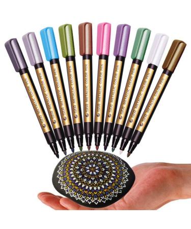 BOXUN Metallic Markers Pen for Rock Painting - Medium Point  Metallic Color Paint Markers for Ceramic Painting  Glass Mug  Plastic  Photo Album  Card Making  10 Colors