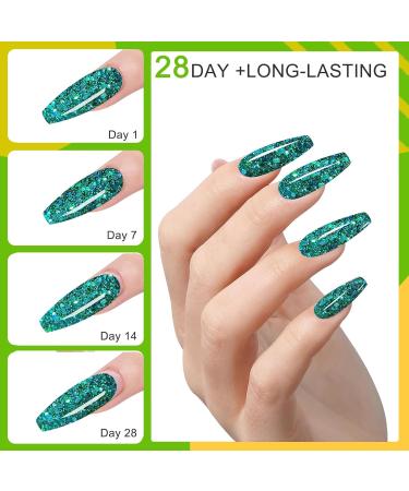 Professional Holographic Green Glitter Acrylic Nail Powder - 28g/box | HJ-NAP017-No.44 - Buy Online on SooperMarket.com