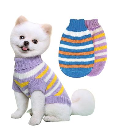 KASESSS 2 Pcs Dog Jumper Winter Dog Jumpers Small Warm Small Dog Jumper Knitted Puppy Jumpers for Small Dogs Puppy Sweater Dog Clothes for Small Dogs Cats Kitten Yorkie Chihuahua(Blue Purple)